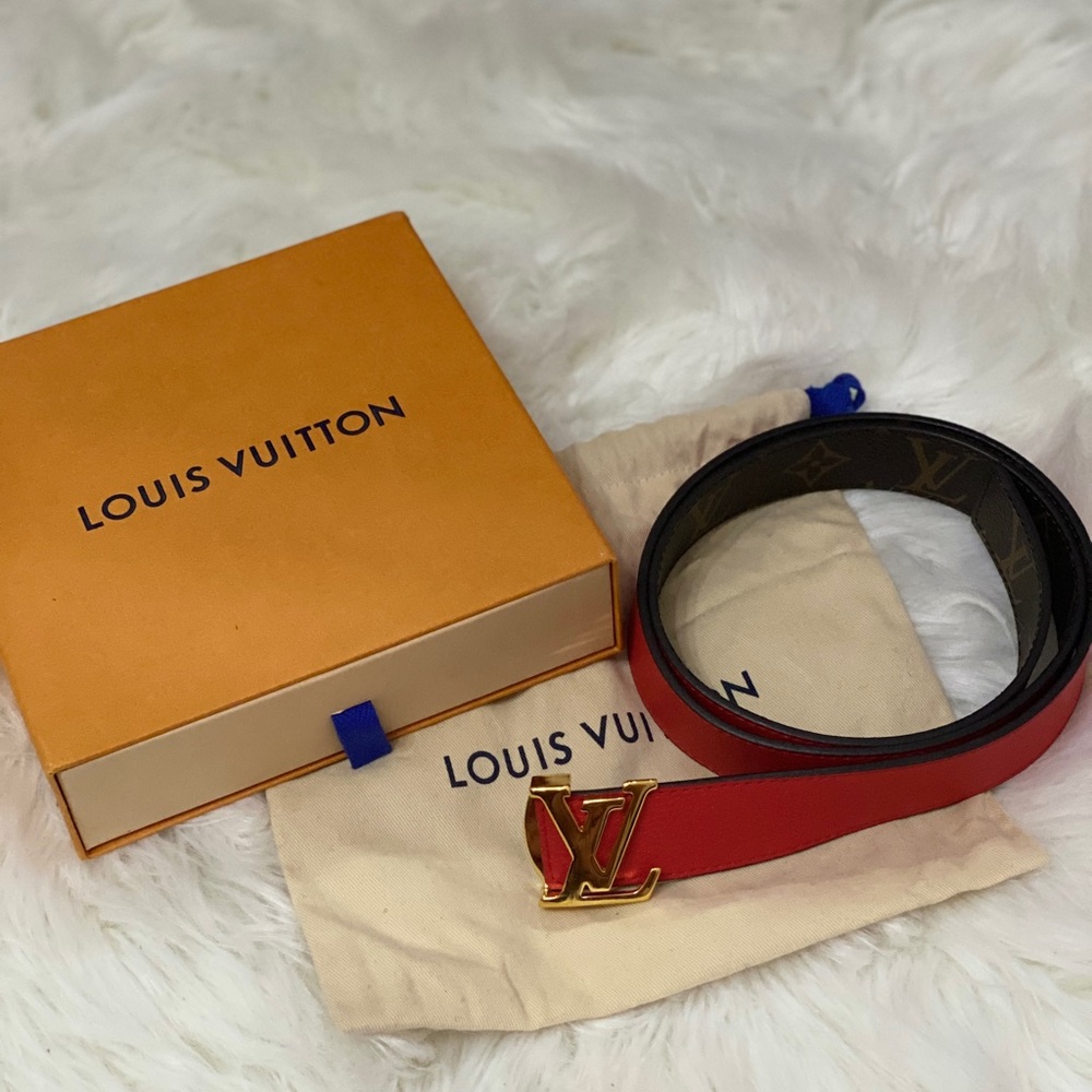Louis Vuitton Monogram Belt with Red Interior and Gold Buckle - Picture 3 of 4